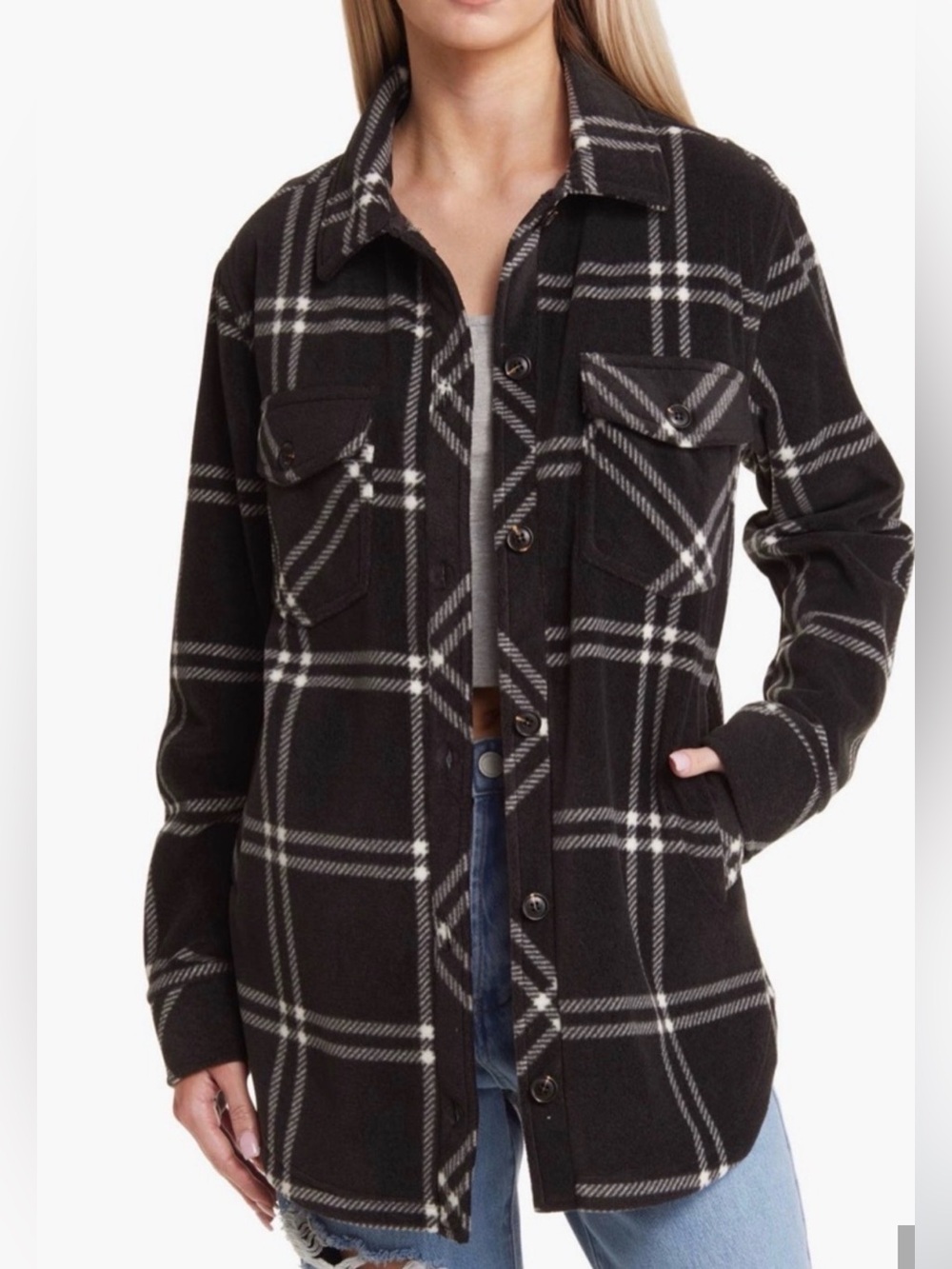 Thread & Supply Black Plaid Button-Front Utility Jacket